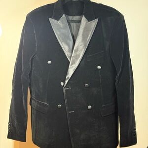 Men's Black Velvet Blazer with Silver Lapels